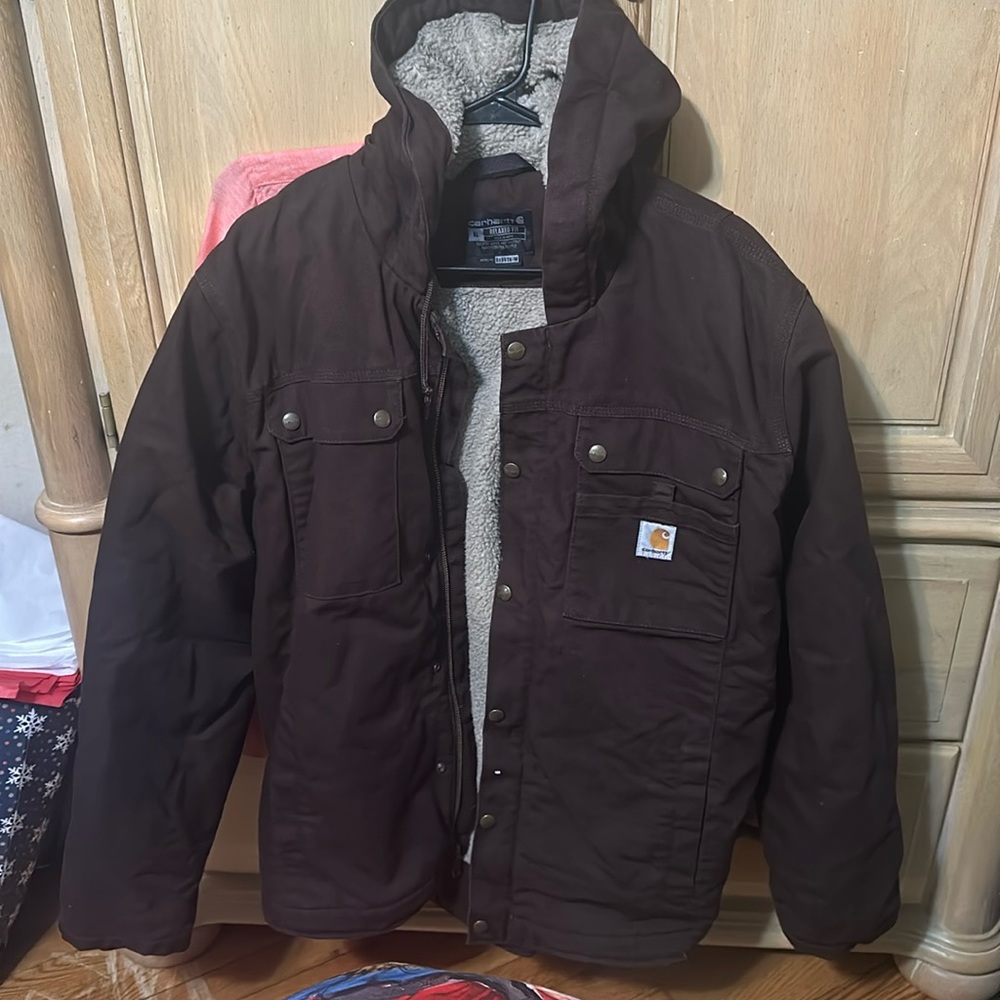 Carhartt relaxed fit washed duck Sherpa lined utility jacket